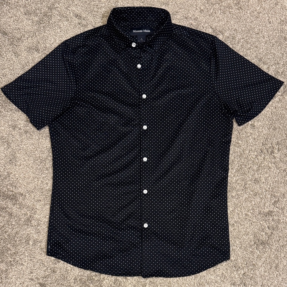 Mizzen+Main Navy and White Polka Dot Shirt - Halyard Material